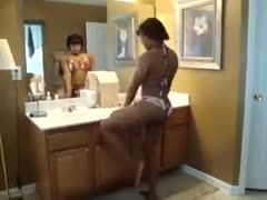 Black breasty and bootylicious sweetheart acquires stripped in washroom